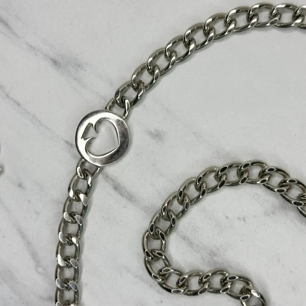 Kate Spade Silver Tone Curb Chain Spade Logo Charm Station Belt One Size (OS) ✨